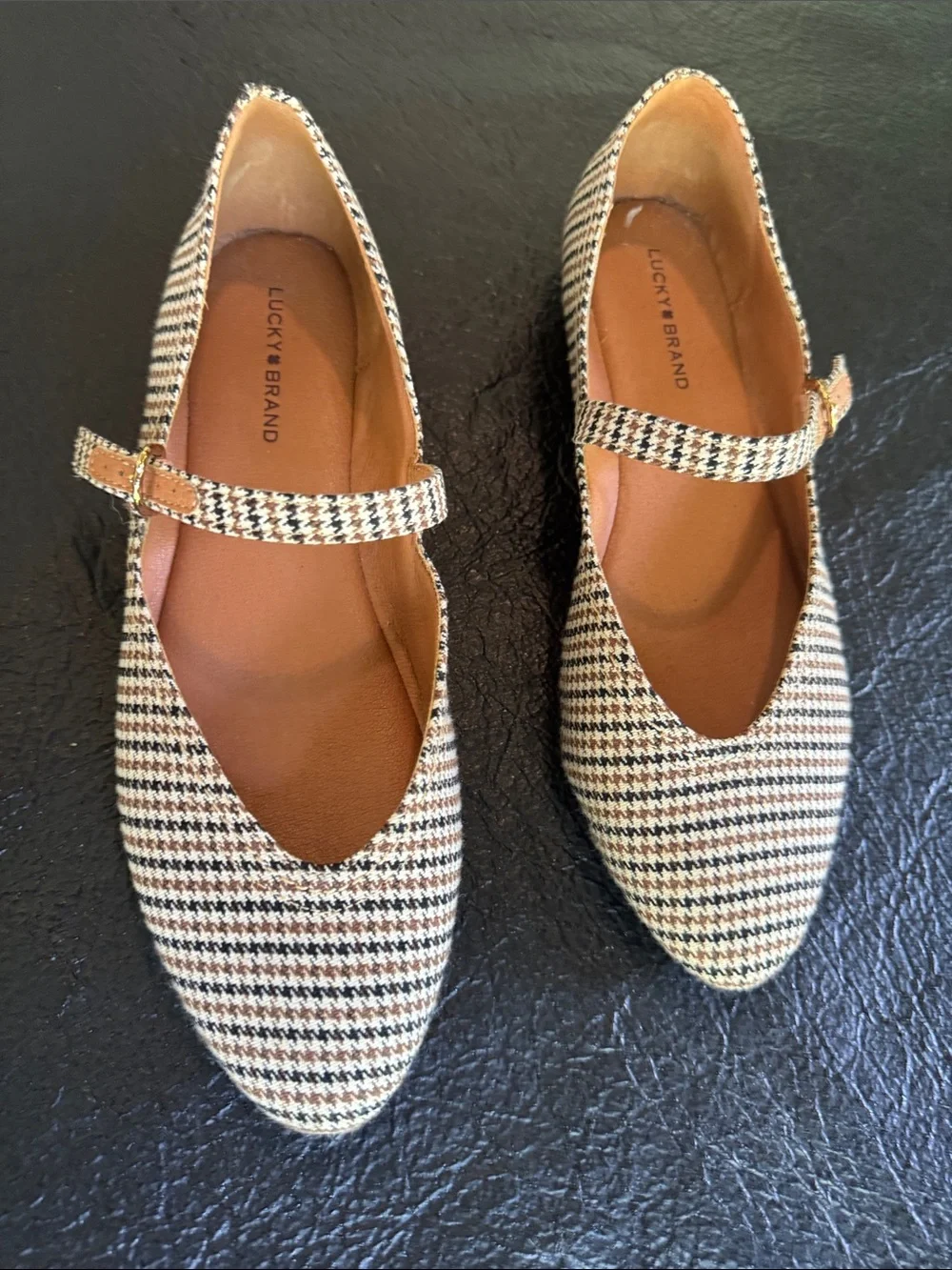 Lucky Brand Black and Brown Houndstooth Mary Jane Flats